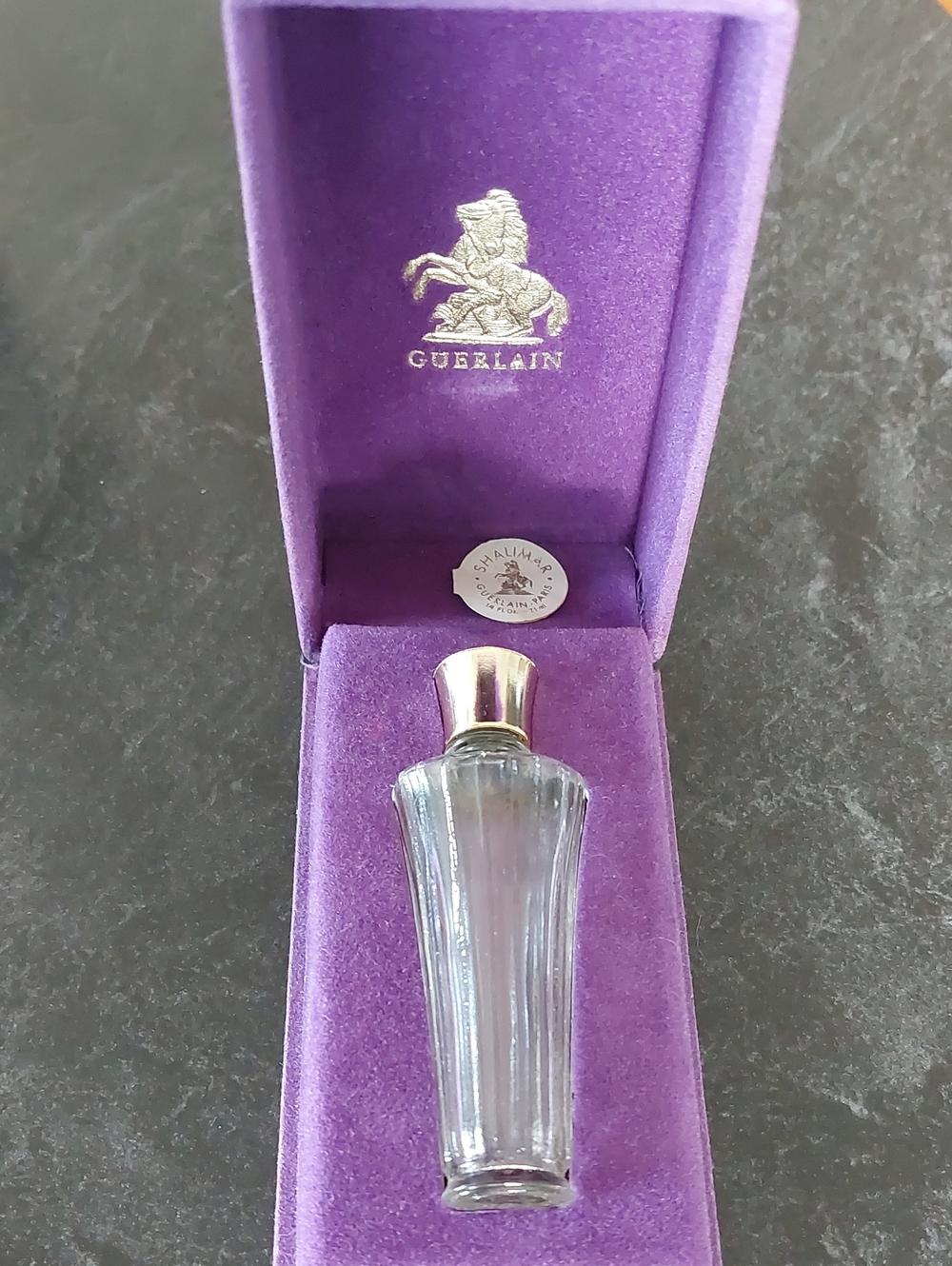 Vintage Guerlain Shalimar Empty Perfume Bottle with Purple Velvet Box